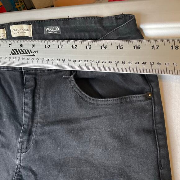 Scott James Men Jeans size W36 x L30 Black Mid Rise Stretch Slim Fit - Picture 2 of 11